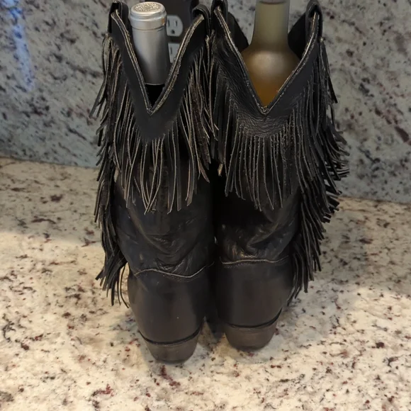 🫶8Vintage Fringed Leather Black Boots - Picture 4 of 7